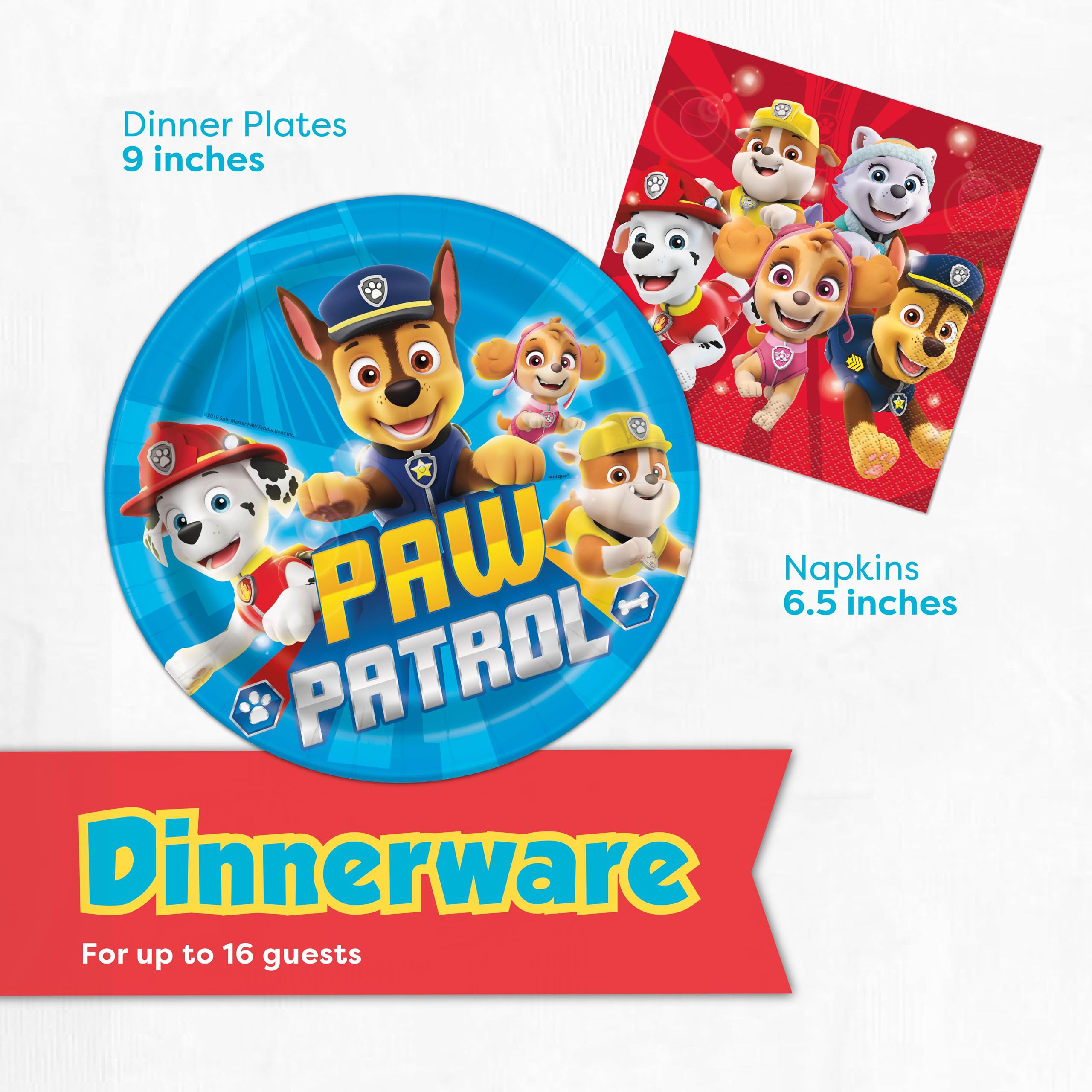 Unique Paw Patrol 16-pack napkins ideal for quick cleanup.