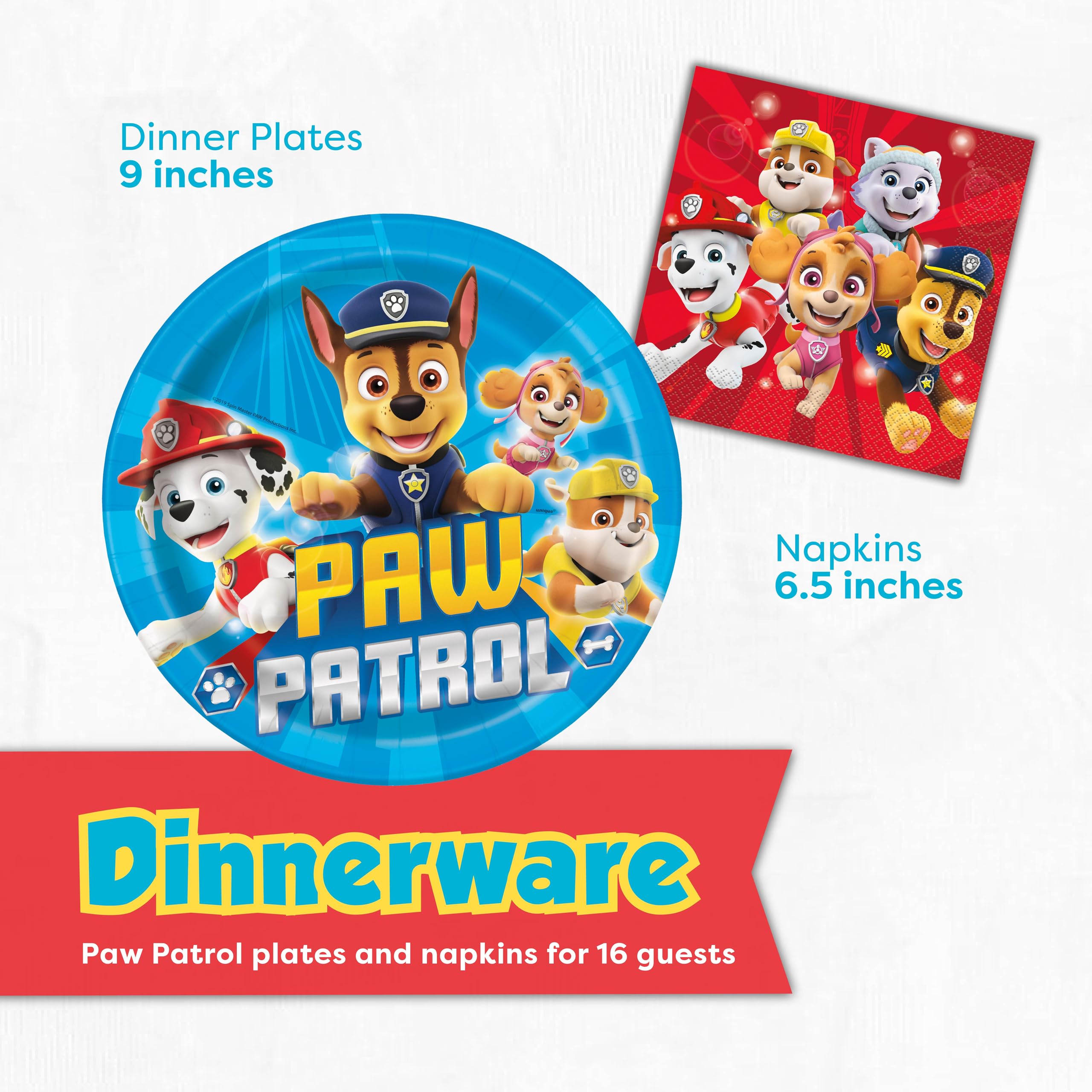 Unique Paw Patrol dinner plates ideal for pizza slices and cake