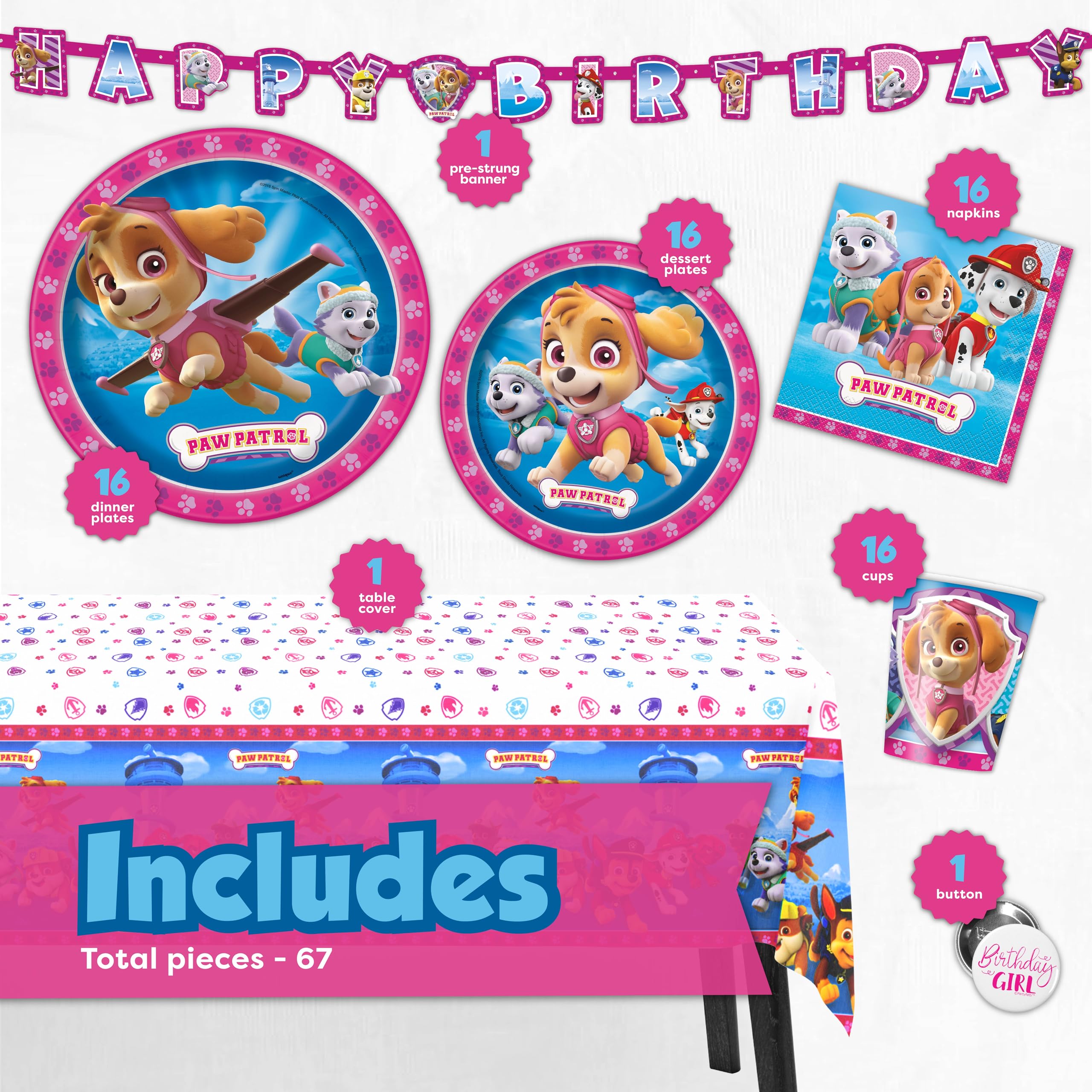 Unique Paw Patrol table cover protects surfaces during celebrations.