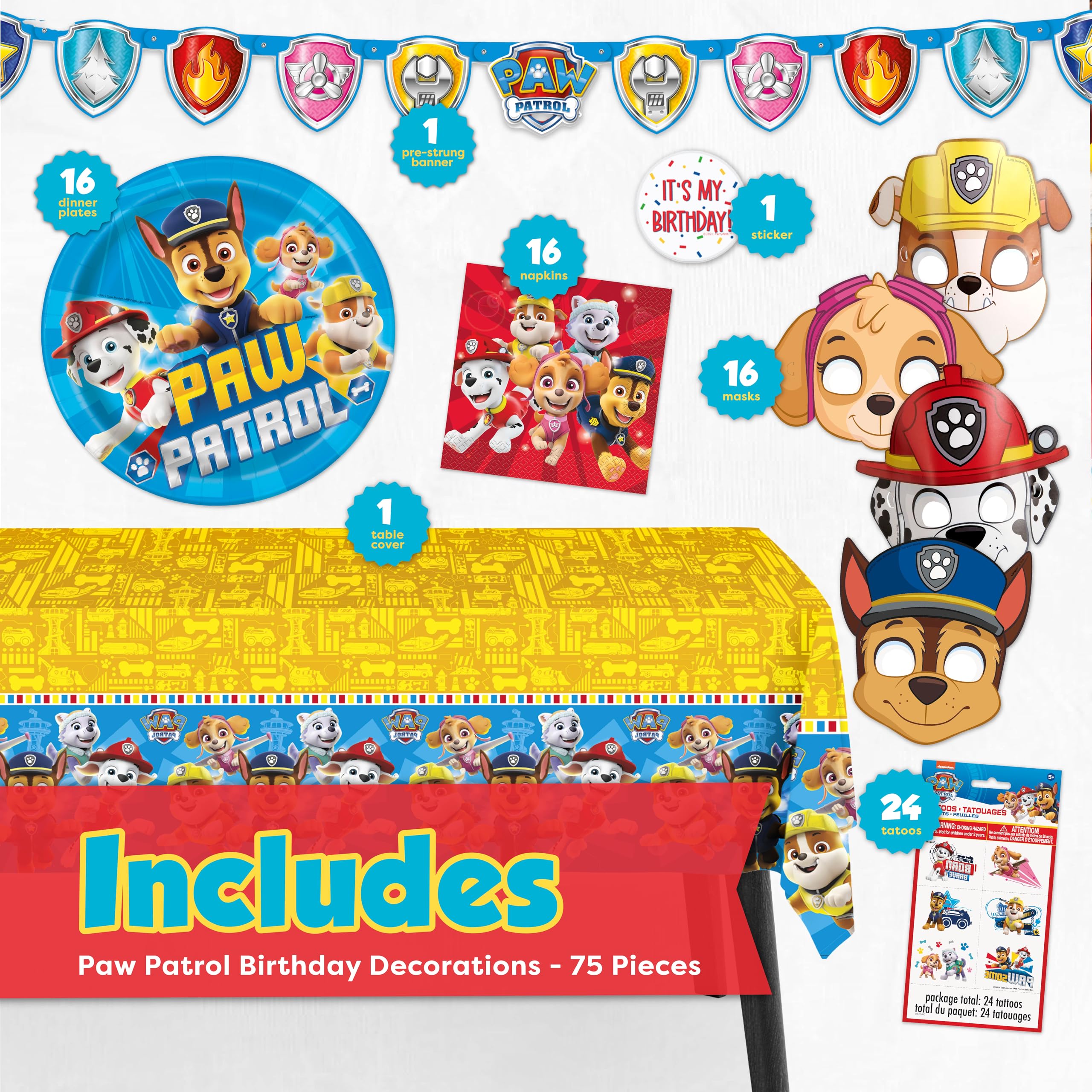 Unique Paw Patrol tablecloth 54x84 inches protects surfaces during snacks and cake.