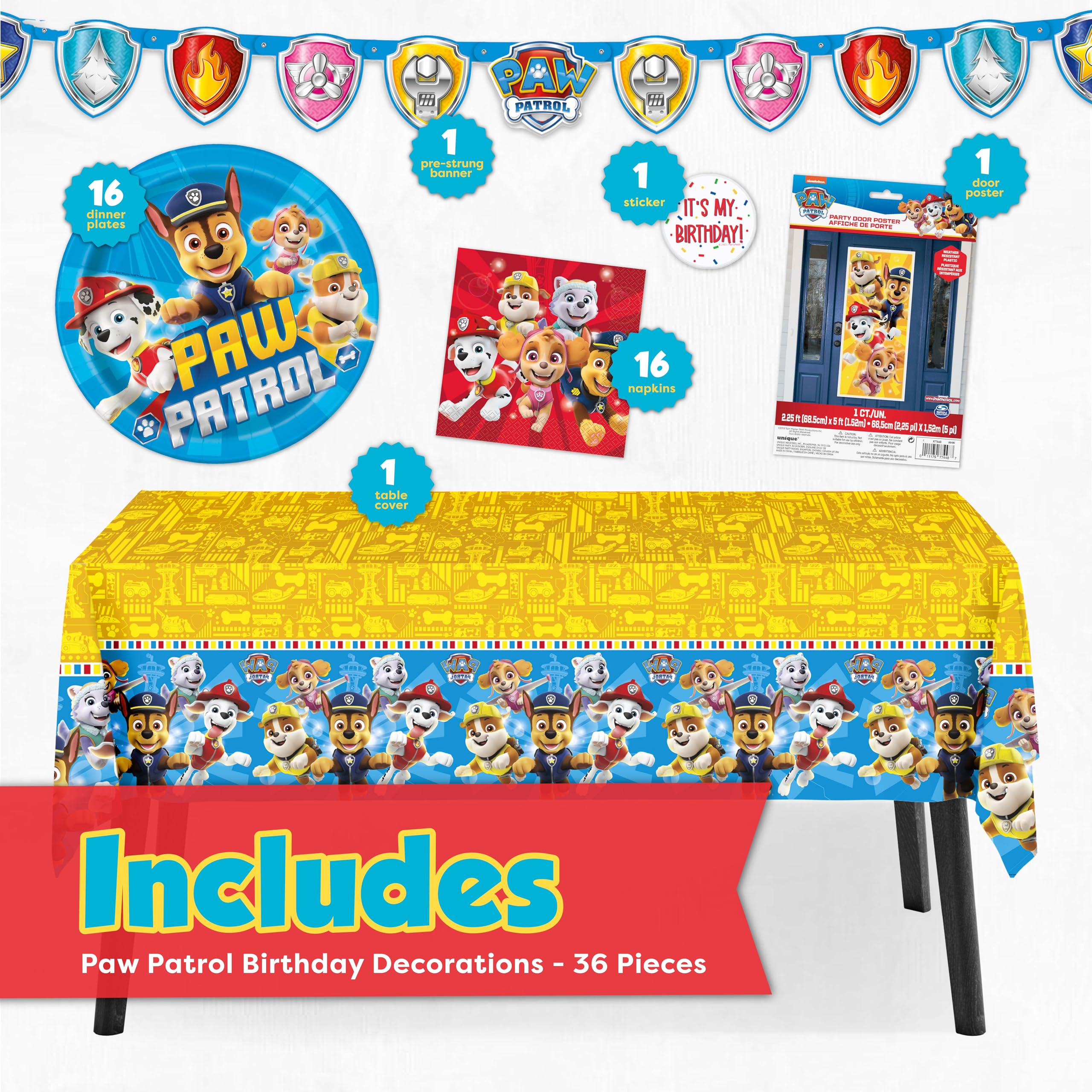 Unique Paw Patrol tablecloth protects surfaces during cake and refreshments