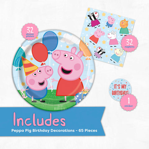Unique Peppa Pig napkins for 32, kid-friendly cleanup.