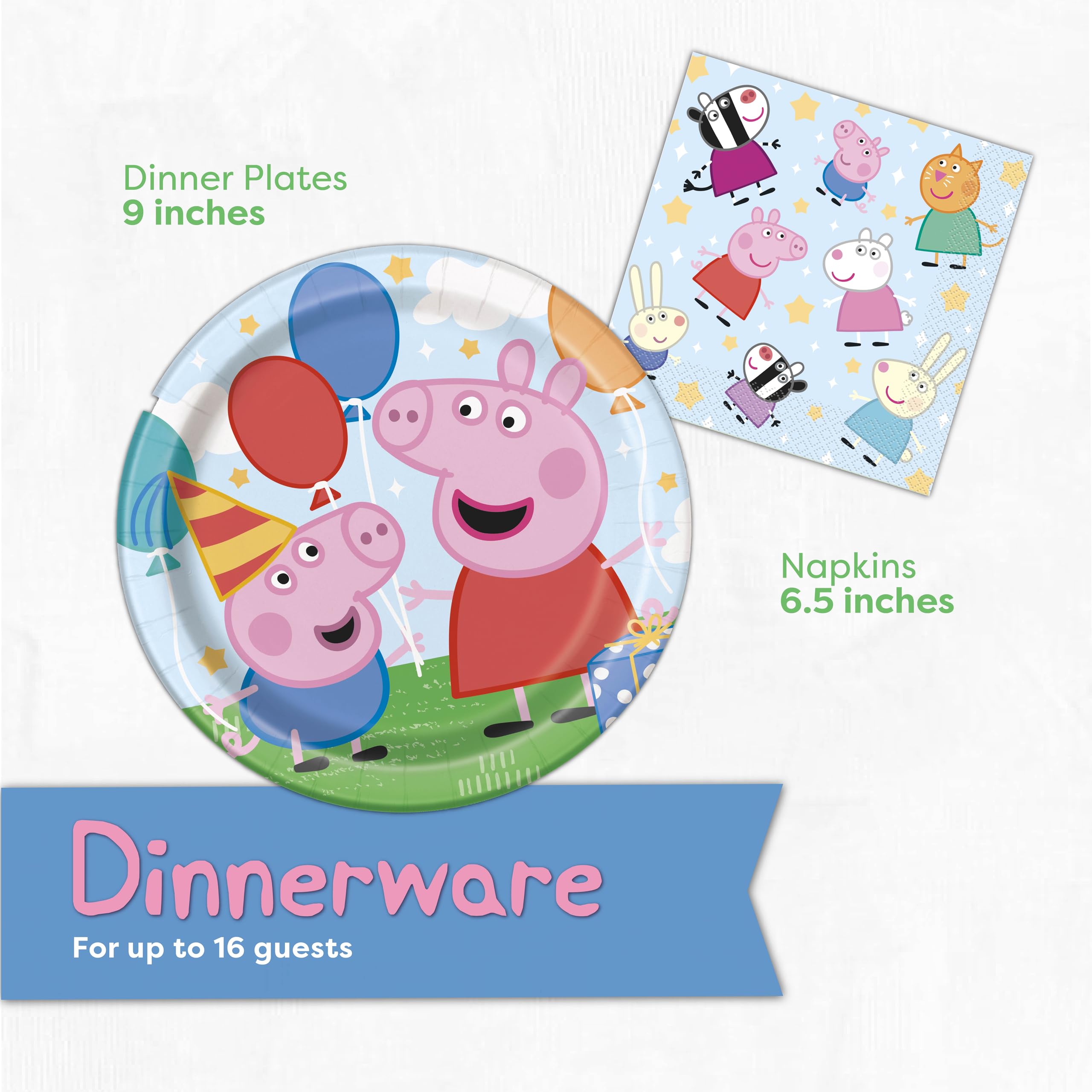 Unique Peppa Pig napkins 9-inch for quick cleanups.