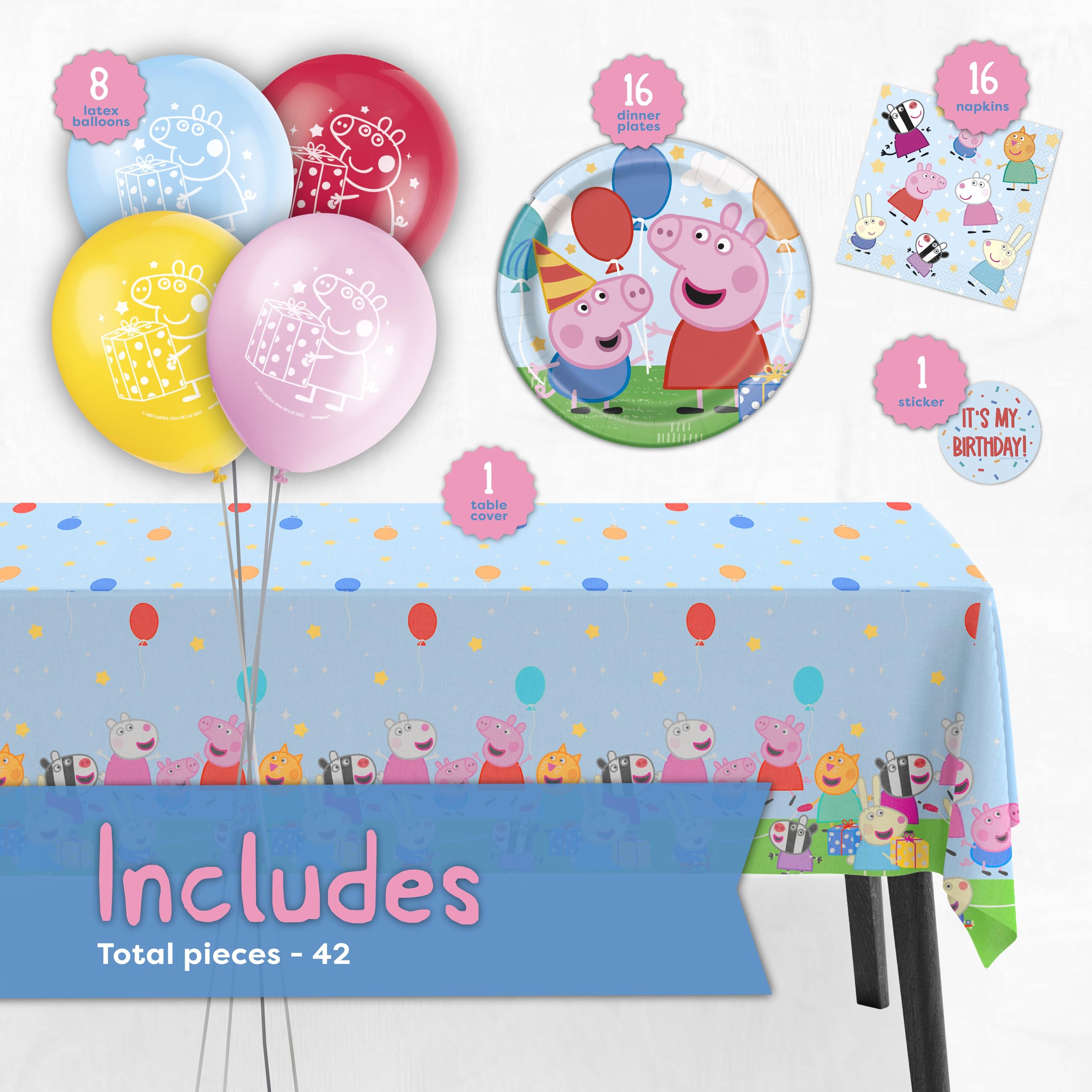 Unique Peppa Pig tablecloth 54x84 protects surfaces during snacks.