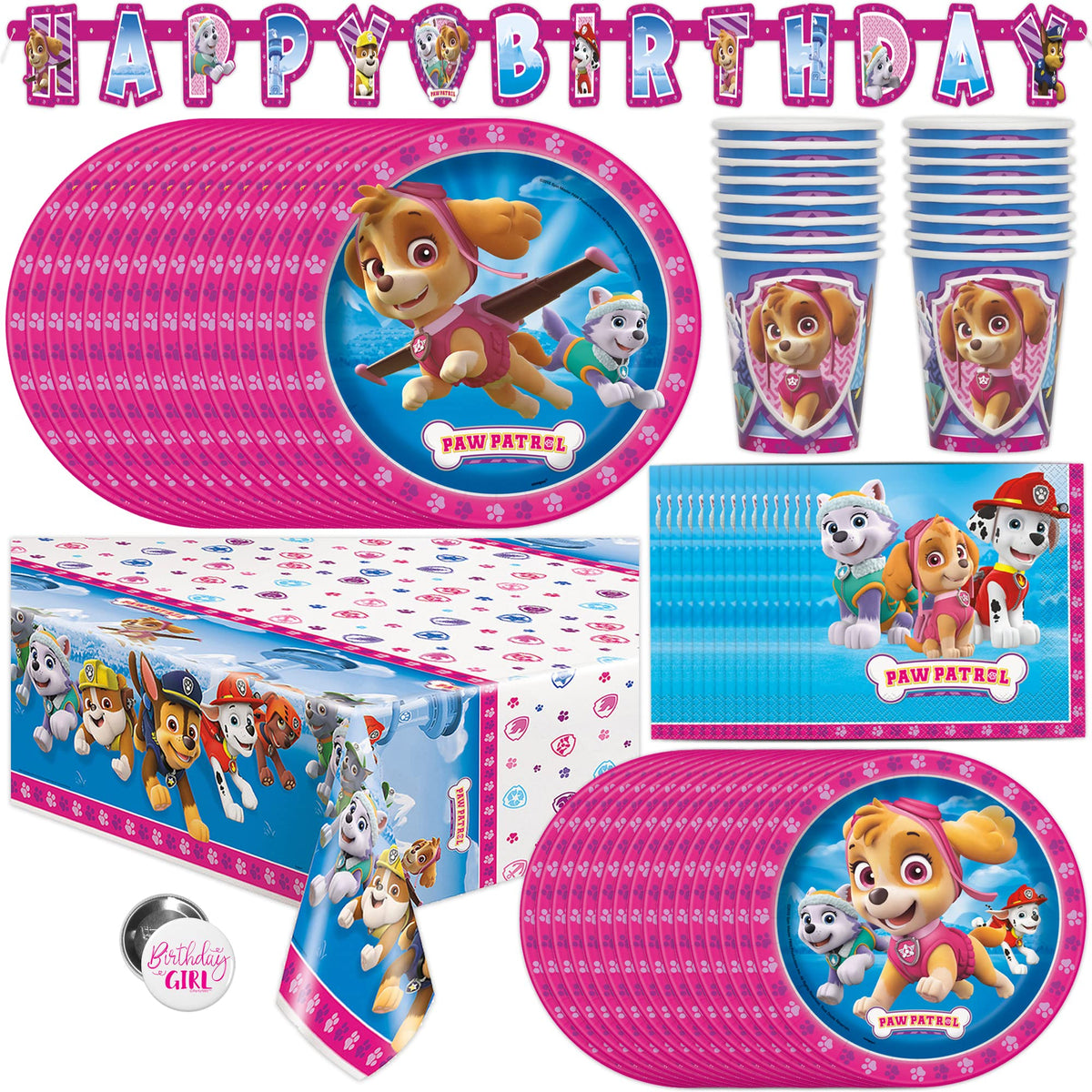 Unique Pink Skye banner adds festive flair to a Paw Patrol party.