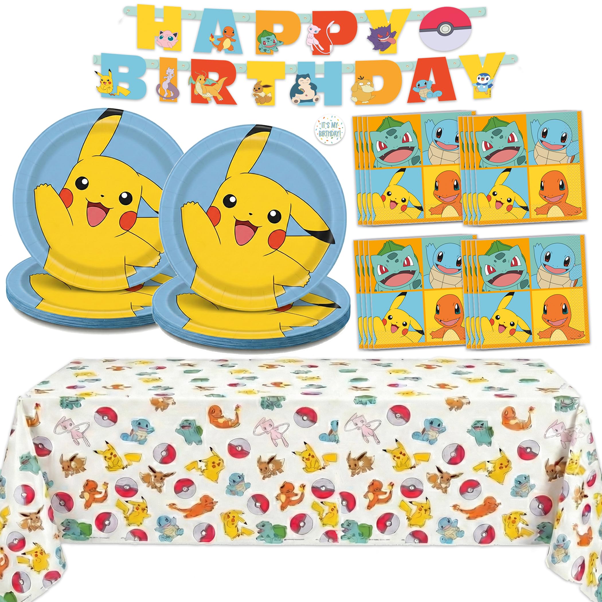 Unique Pokemon banner creates a bright, photo-worthy backdrop for a Pokemon birthday party.