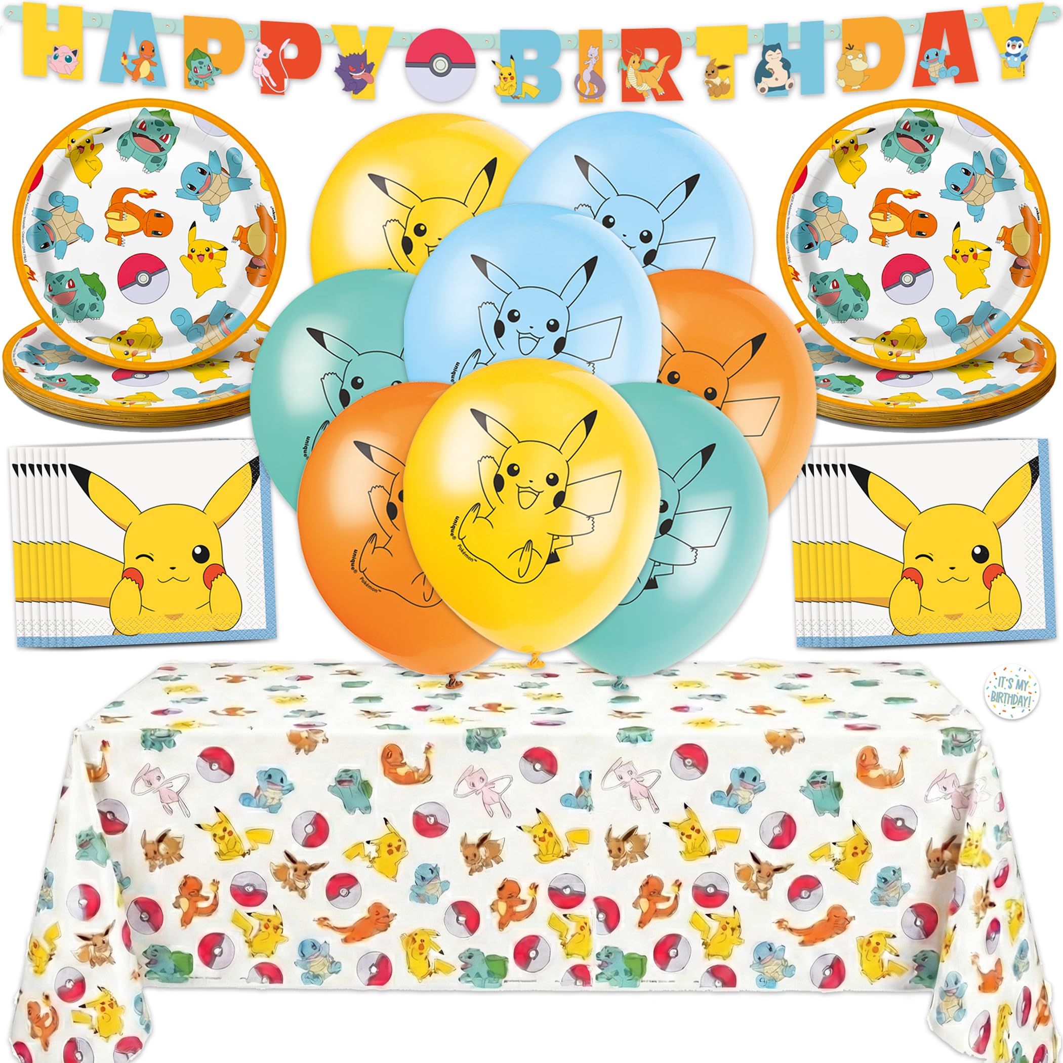 Unique Pokemon birthday kit with 16 balloons and banner for a ready-to-go party setup