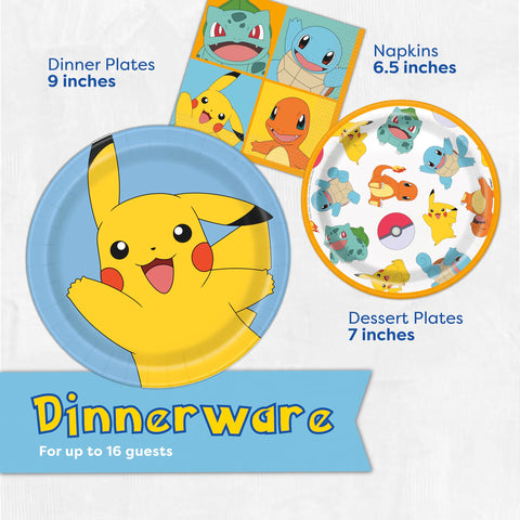 Unique Pokemon 7-inch dessert plates pair with napkins for quick bites.
