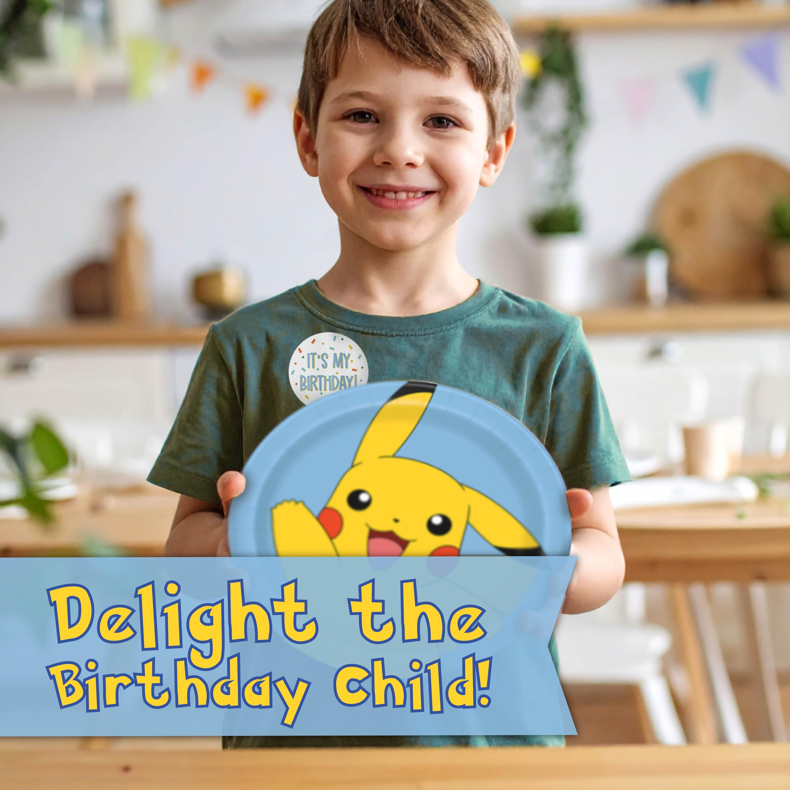 Unique Pokemon 'It's My Birthday' sticker adds a playful cue for photos.