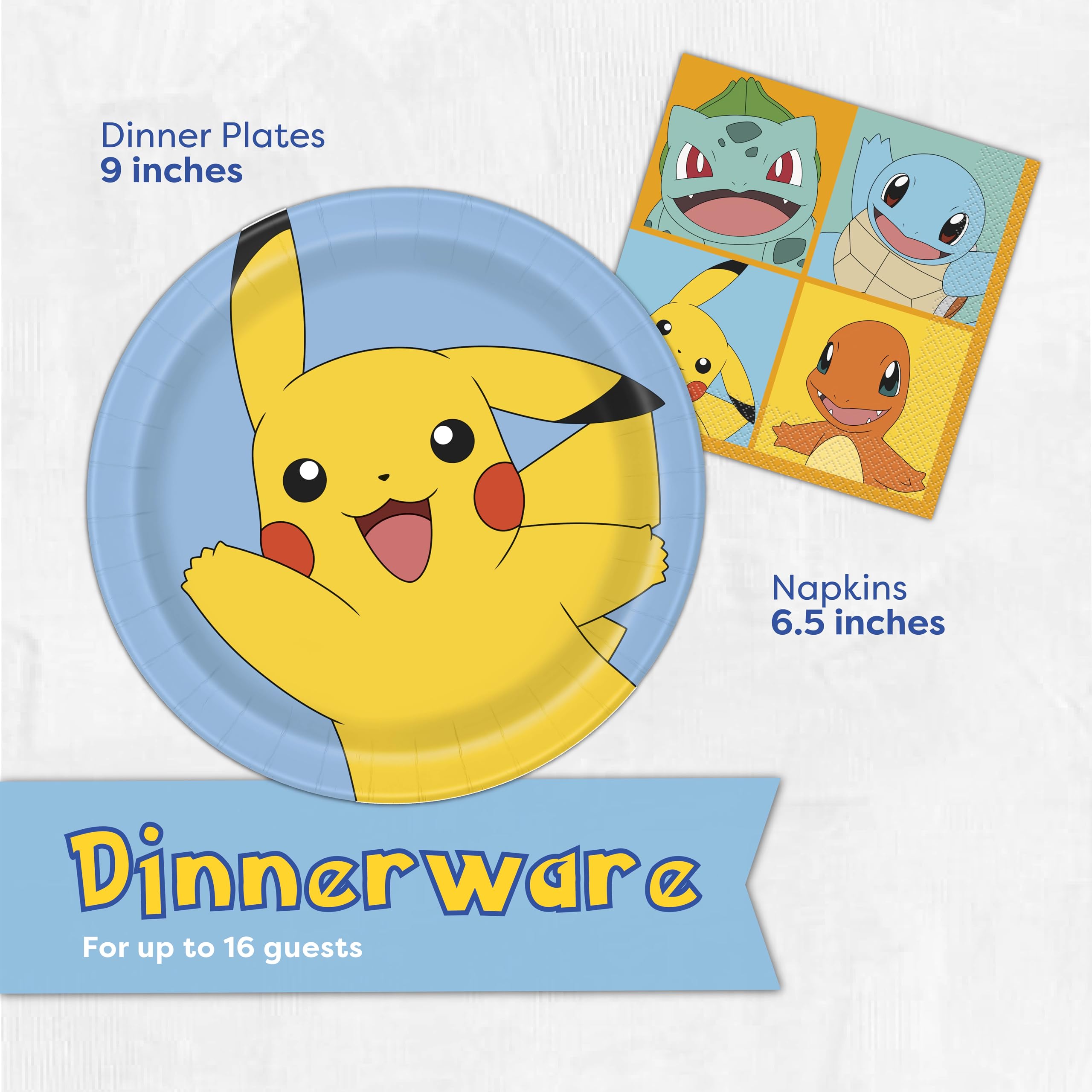 Unique Pokemon napkins 6-5in absorbent to catch spills.