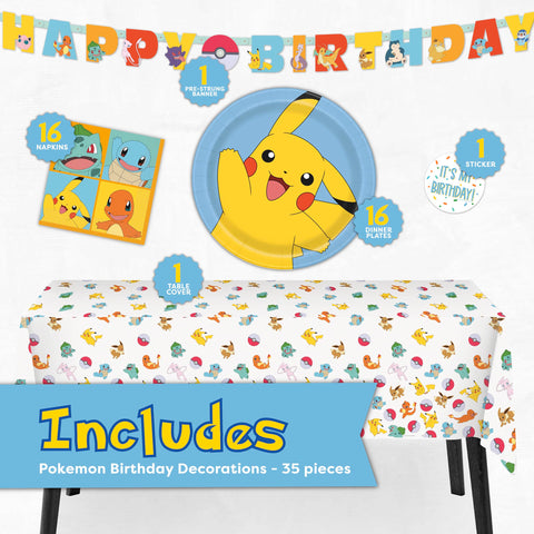 Unique Pokemon tablecloth protects surfaces while tying the theme together for guests.