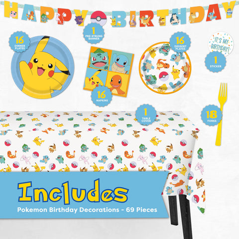 Unique Pokemon tablecloth protects surfaces during lively party moments.