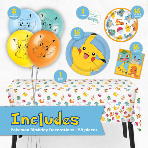 Unique Pokemon table cover protects surfaces while tying the party look together.
