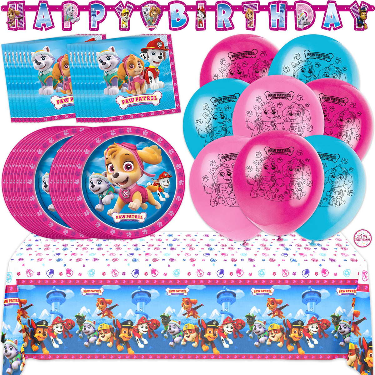 Unique Skye Paw Patrol banner decorates the party space for a heroic birthday.