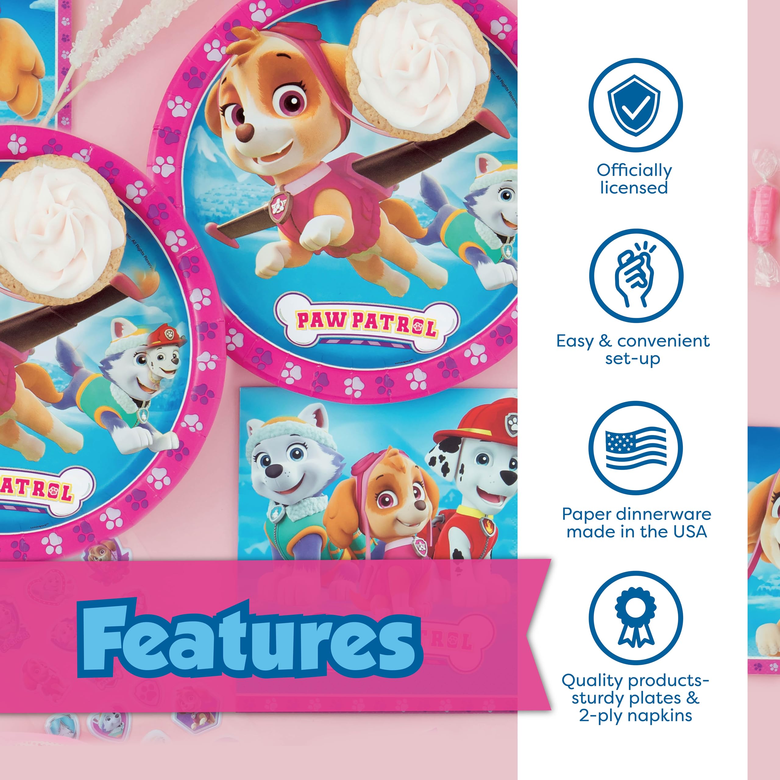 Unique Skye Paw Patrol napkins provide quick cleanups during the party.