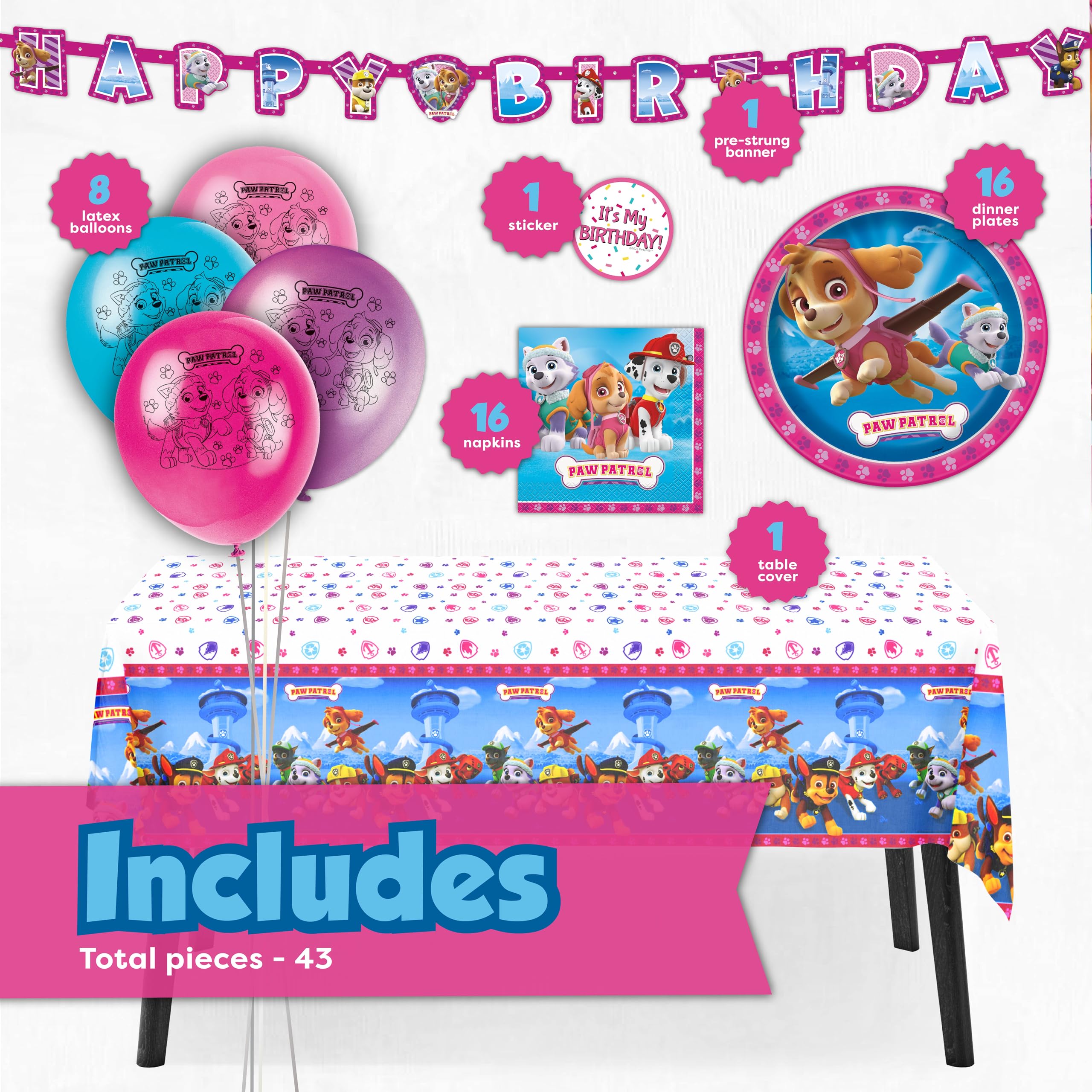 Unique Skye Paw Patrol tablecloth protects surfaces during snacks and celebrations.