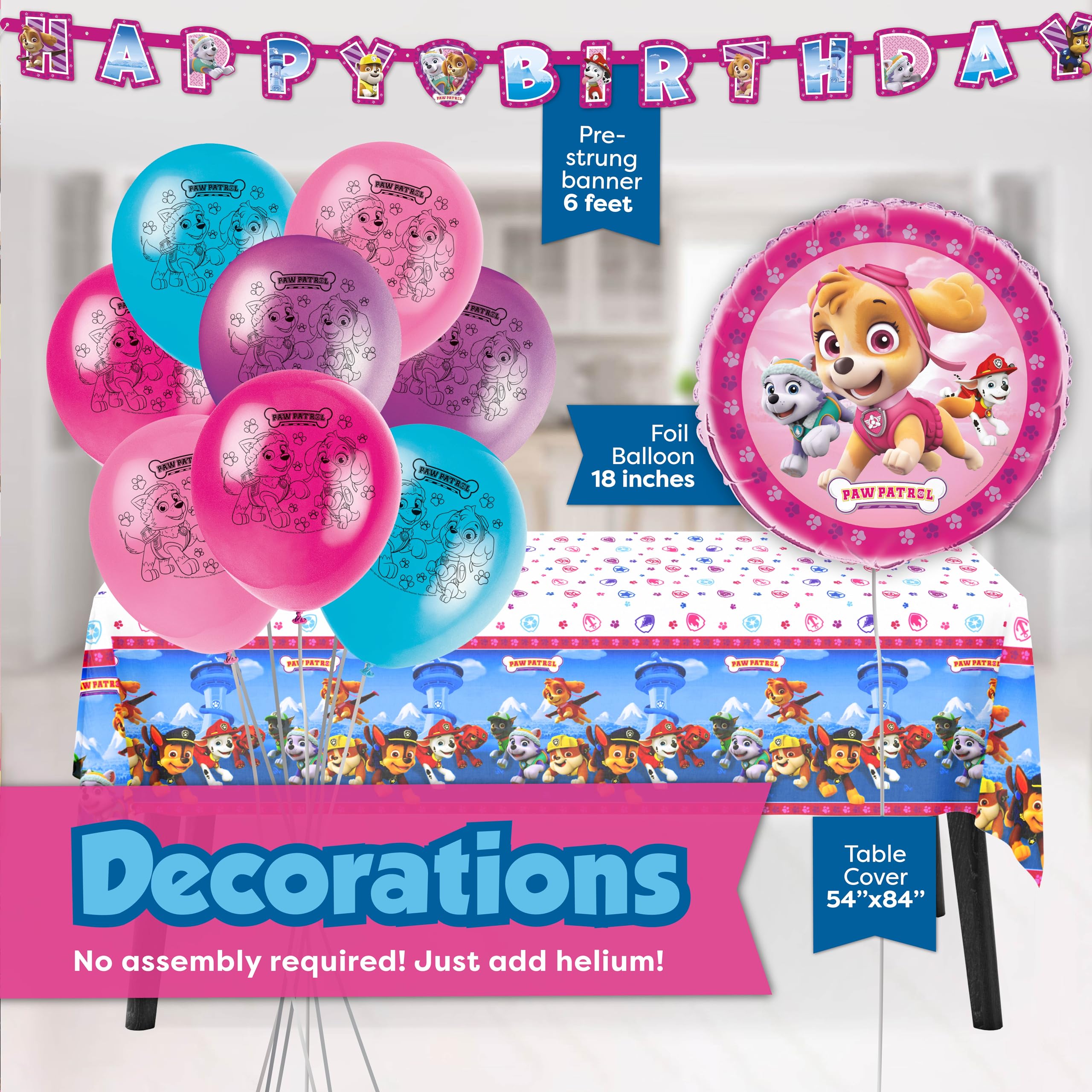 Unique Skye Paw Patrol tablecloth protects surfaces while tying the theme.