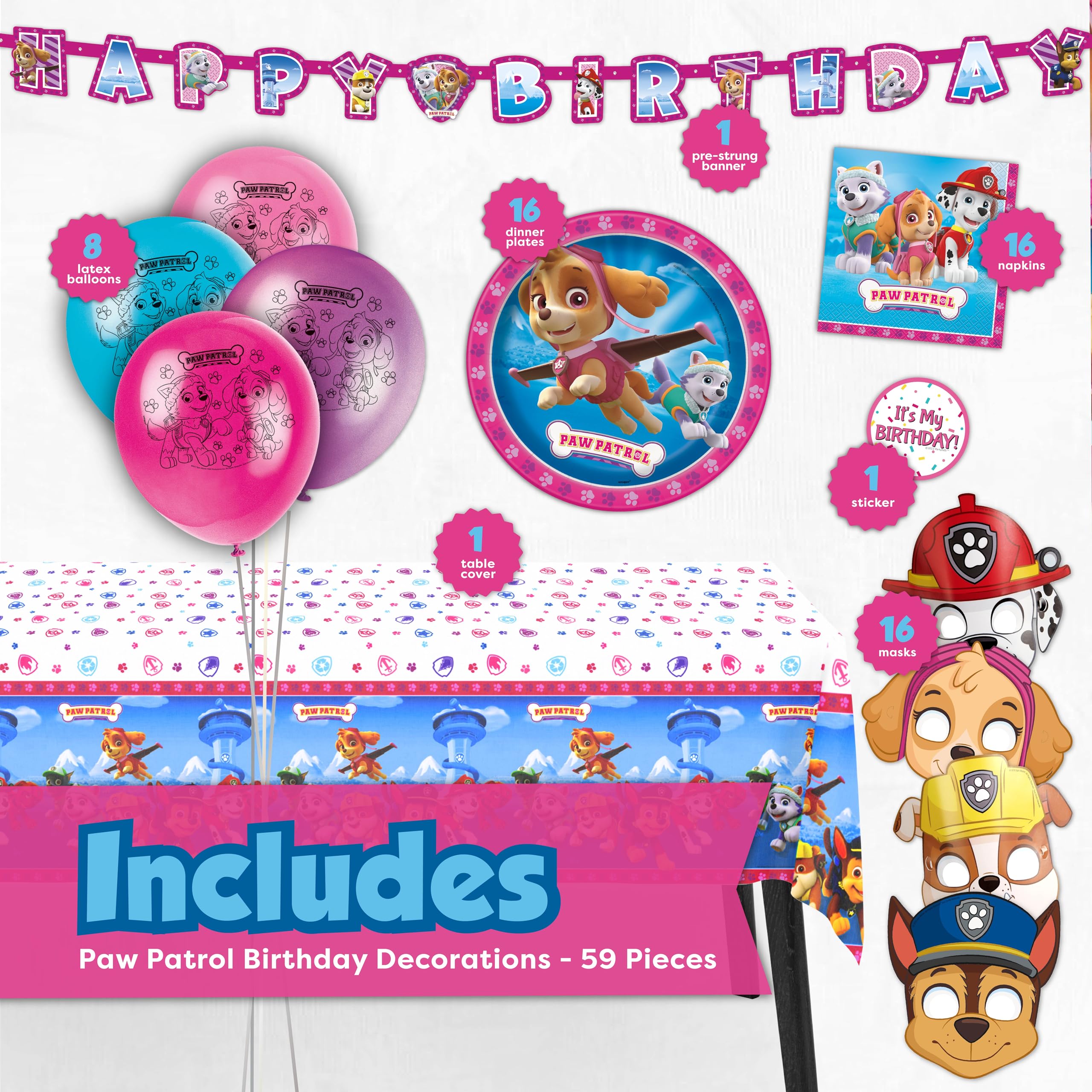 Unique Skye Paw Patrol tablecloth providing spill protection for celebrations.