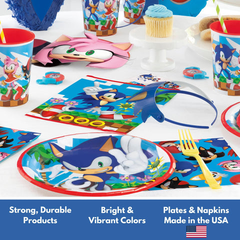 Unique Sonic balloons create a vibrant centerpiece for the party.