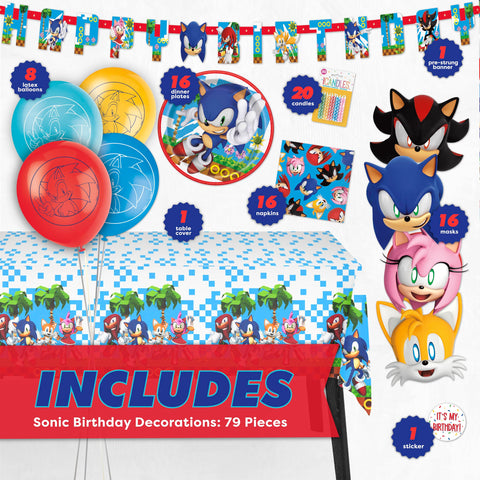 Unique Sonic masks for 16 guests create a fun character moment during the celebration.