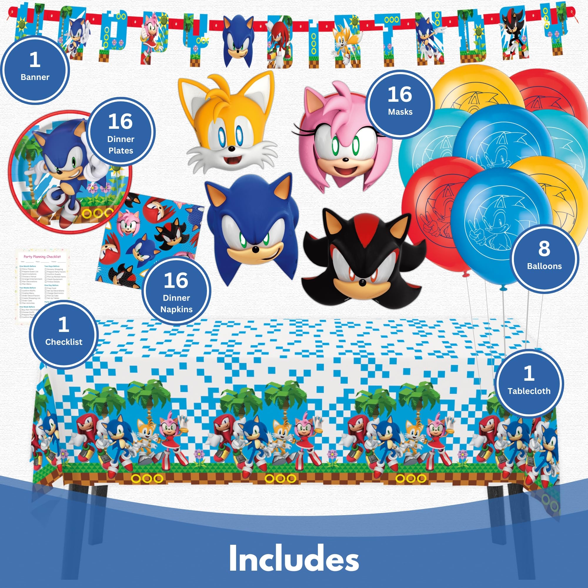 Unique Sonic napkins for 16 guests complement meals and desserts.