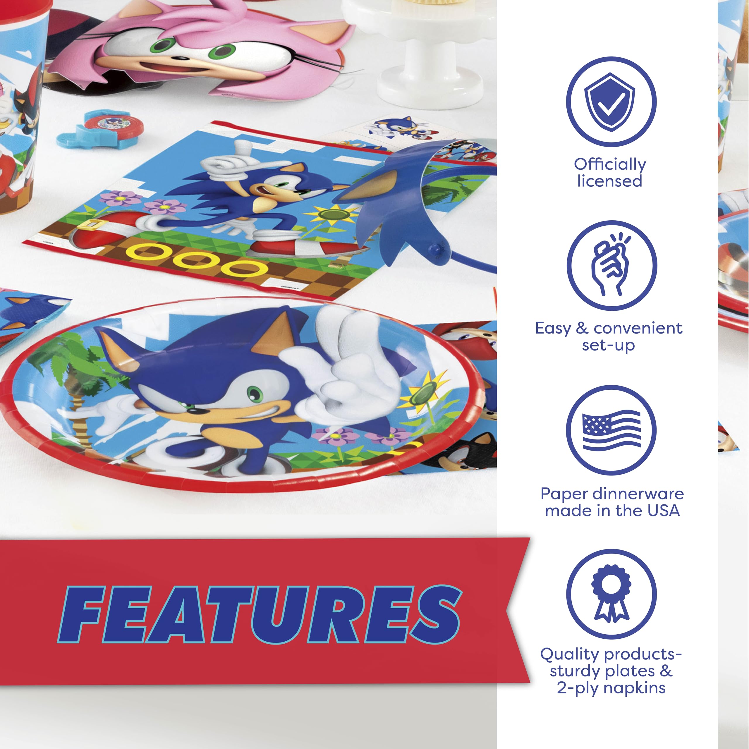 Unique Sonic 6.5-inch napkins simplify cleaning while matching the theme.