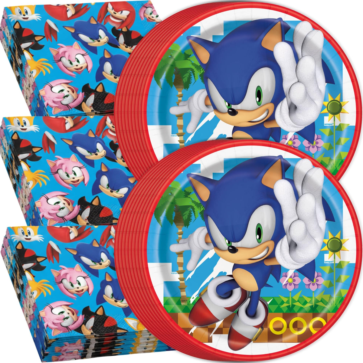 Unique Sonic 9-inch plates displayed for quick, kid-friendly meals at a party