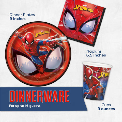 Unique Spiderman napkins help clean spills while guests mingle and celebrate.