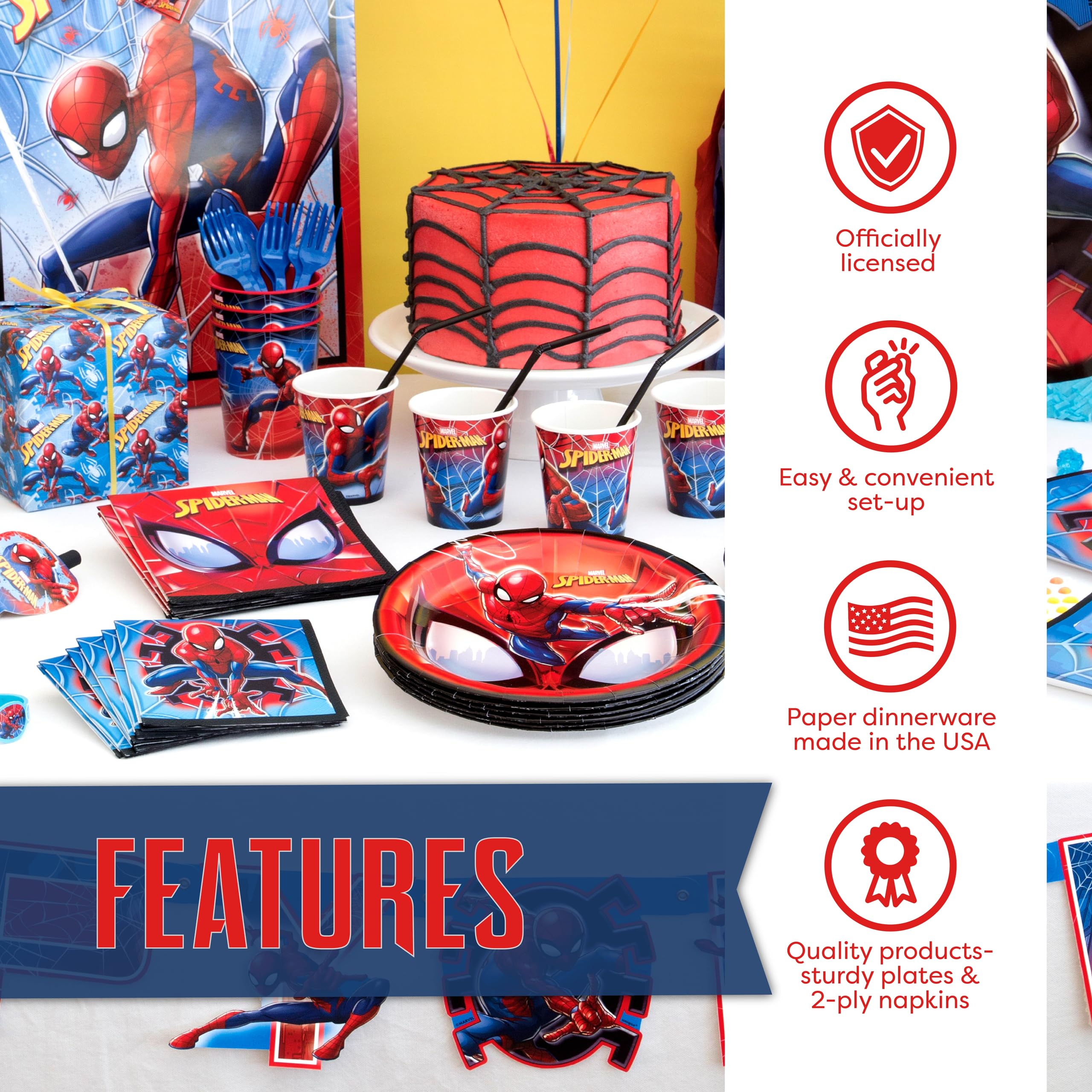Unique Spiderman plates 9in keep meals tidy while guests mingle.