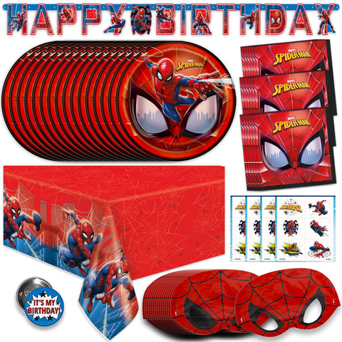 Unique Spiderman table cover provides a bold party base and easy cleanup.