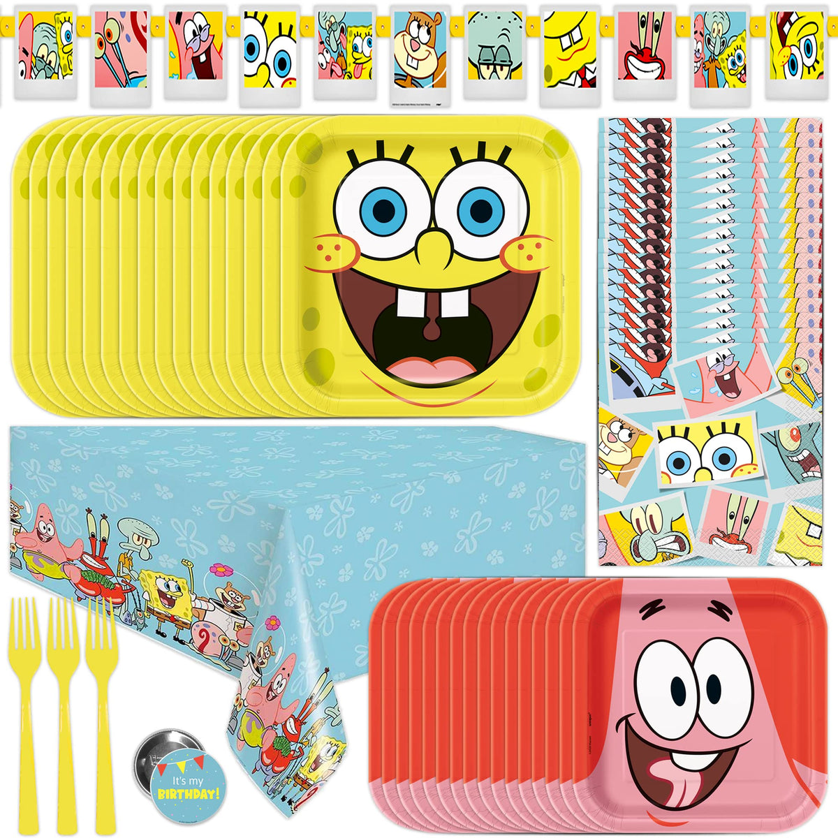 Unique Spongebob banner adds a bright focal point to party decor.