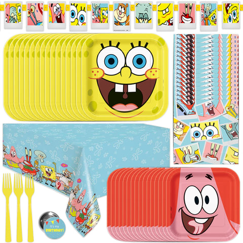 Unique Spongebob banner adds a bright focal point to party decor.