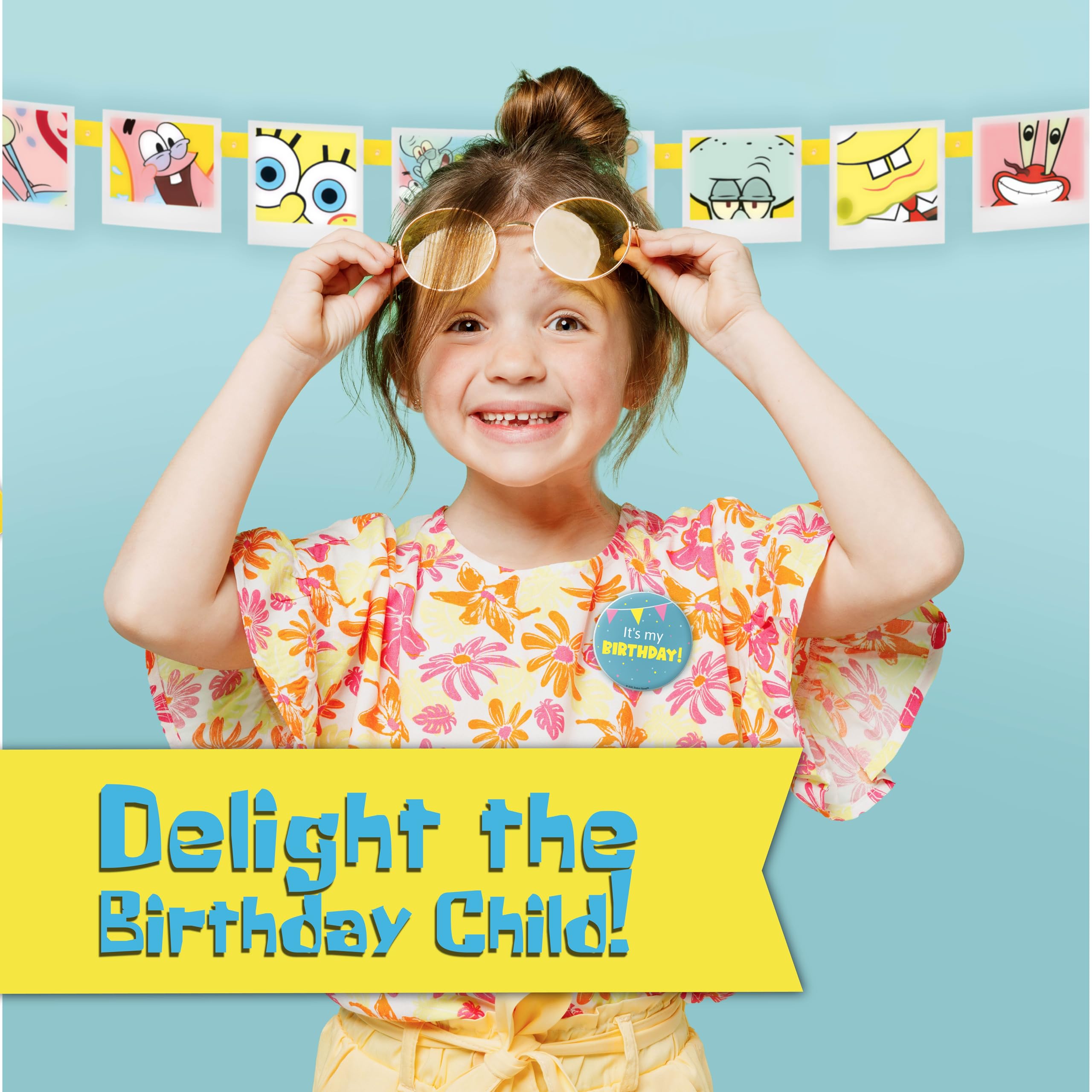 Unique Spongebob birthday button highlights the guest of honor.
