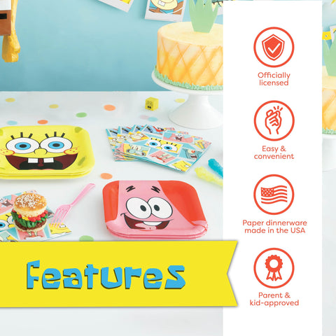 Unique Spongebob napkins complete the coordinated, playful table setting.