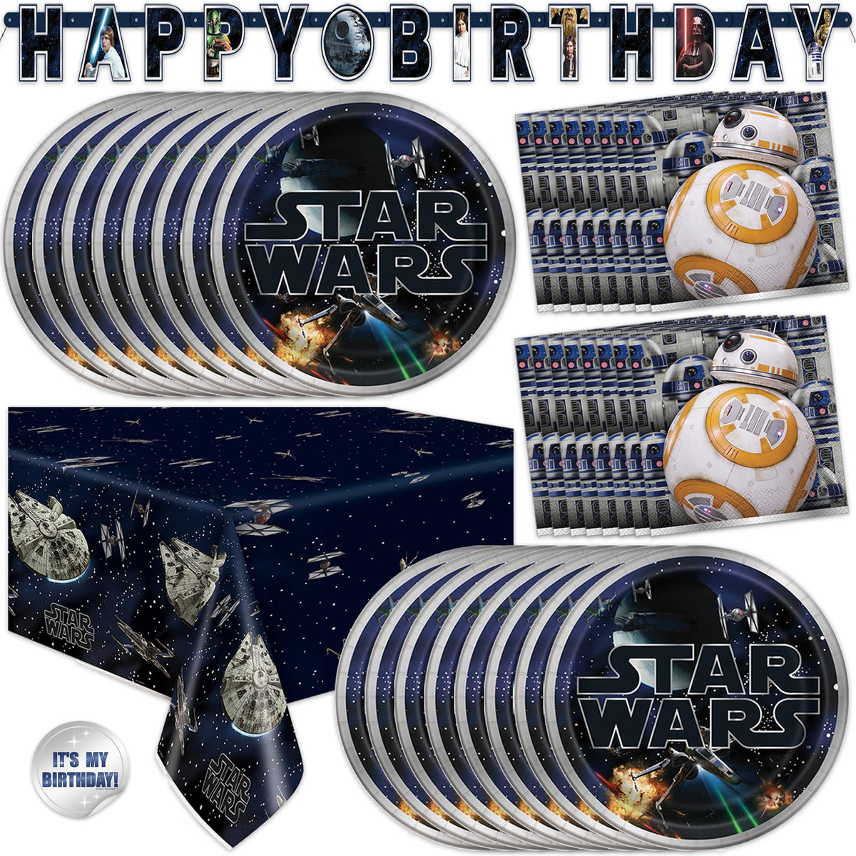 Unique Star Wars banner adds a bold focal point to the party backdrop.