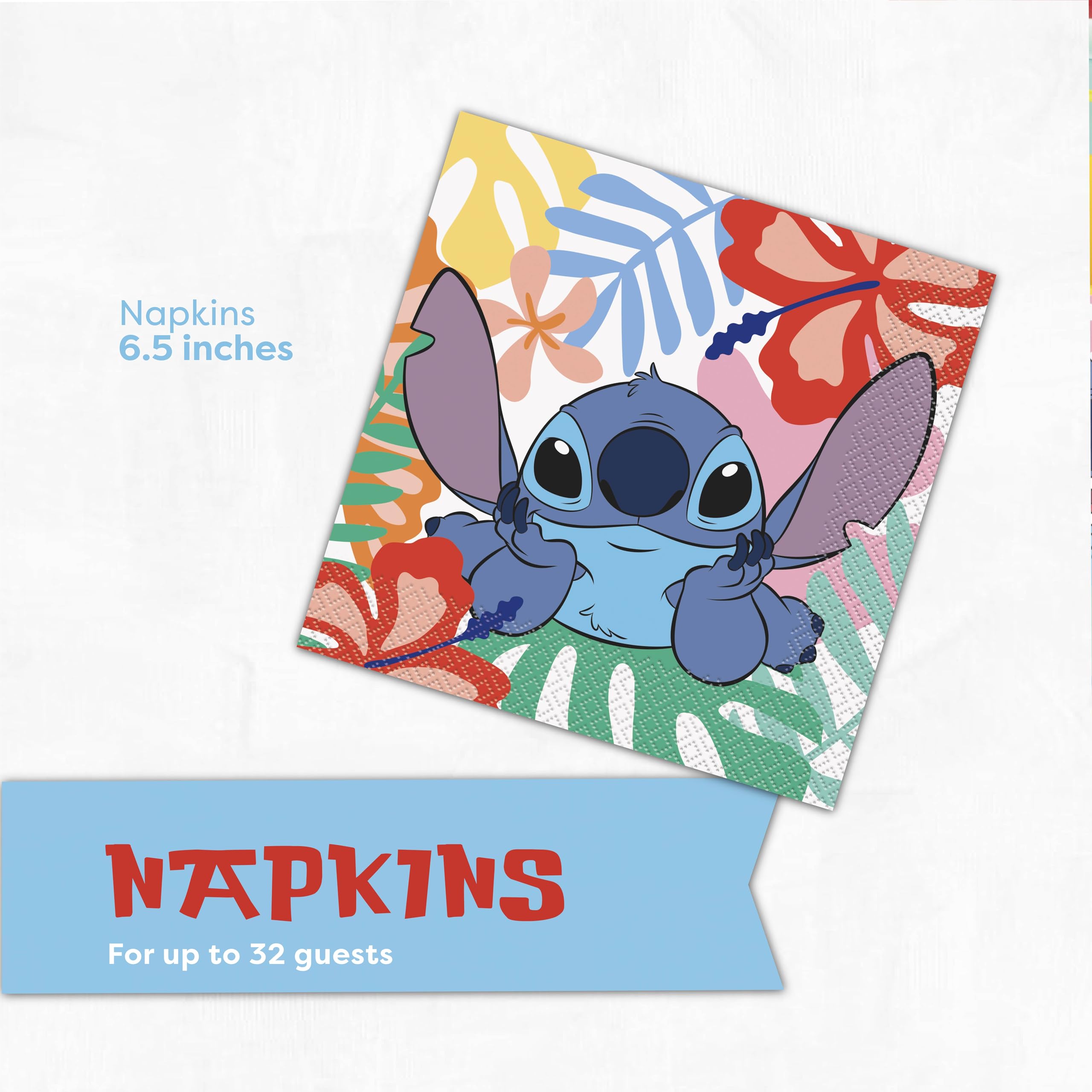 Unique Stitch party decorations pack creates coordinated, licensed theme.