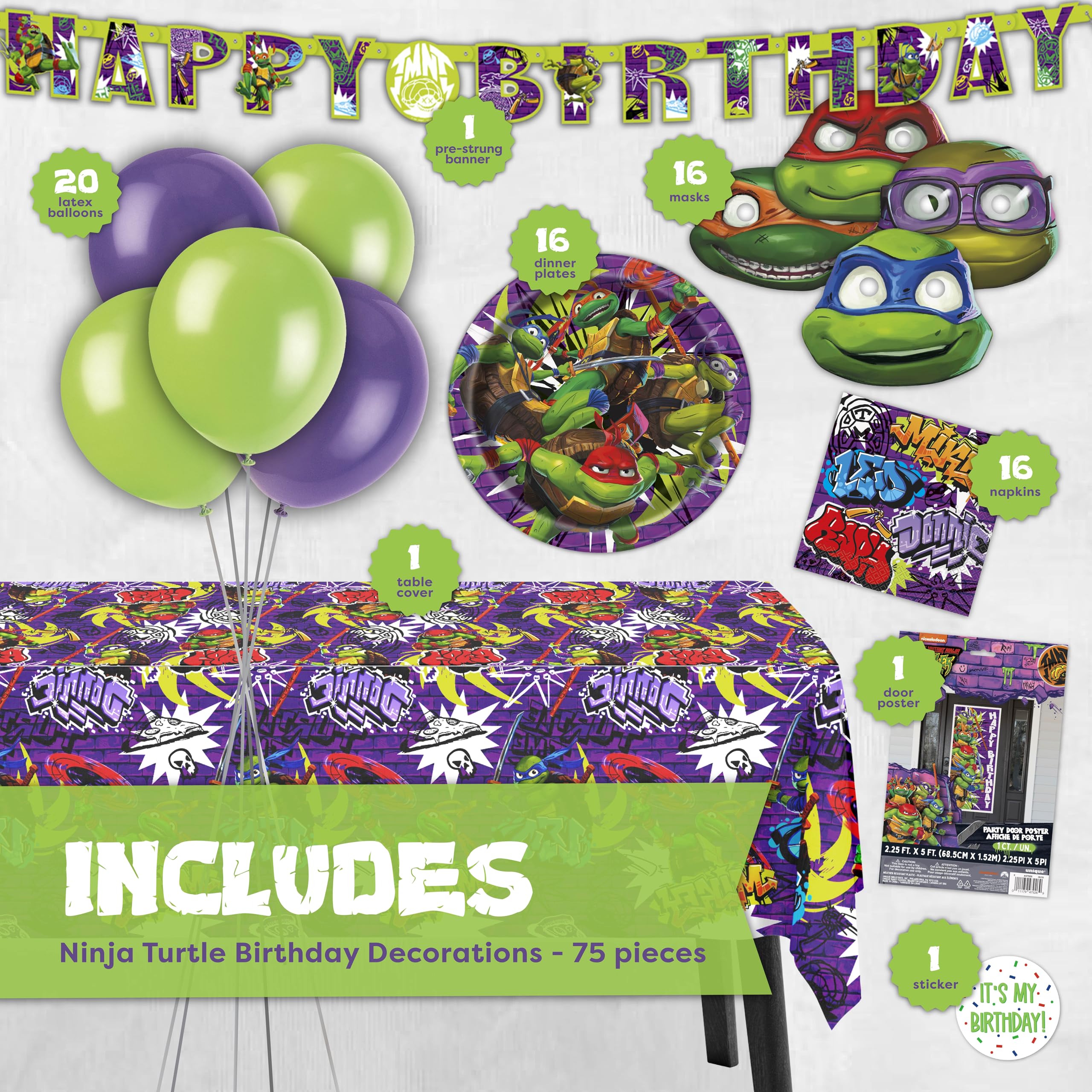Unique TMNT banner welcomes guests and sets the party theme.