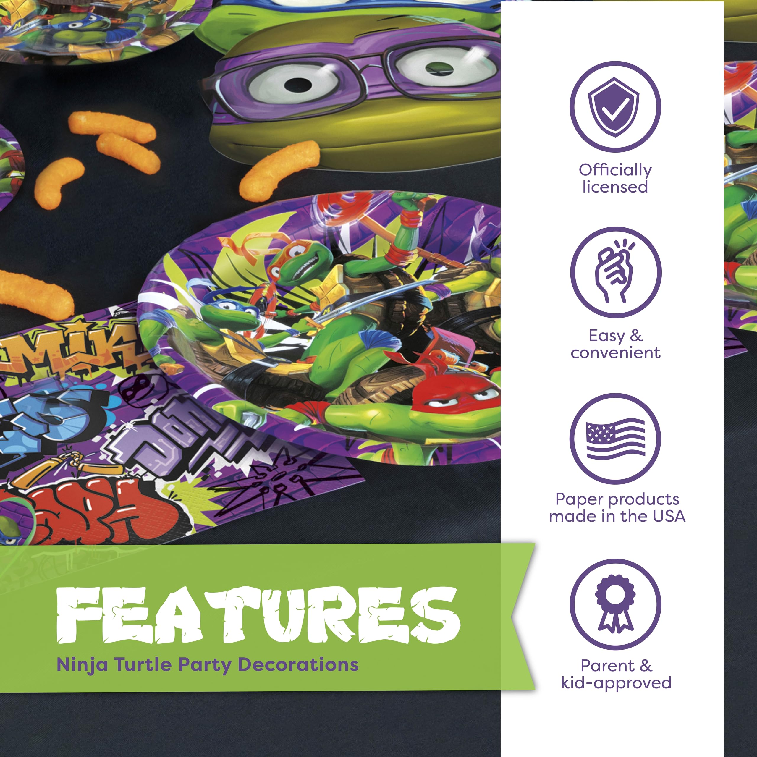 Unique TMNT napkins offer convenient cleanup after desserts and crafts.