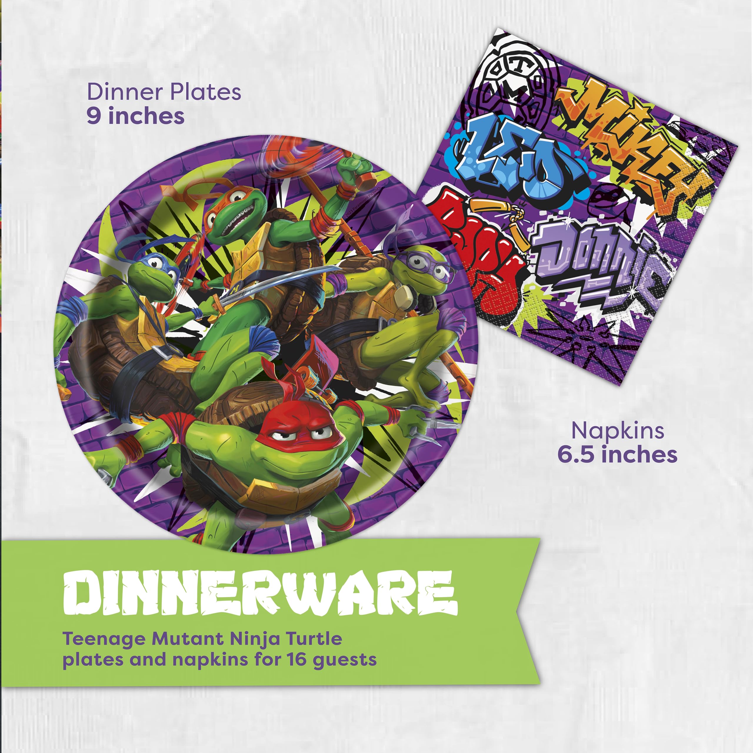 Unique TMNT 9-inch plates provide sturdy serving for kids' snacks and cake.