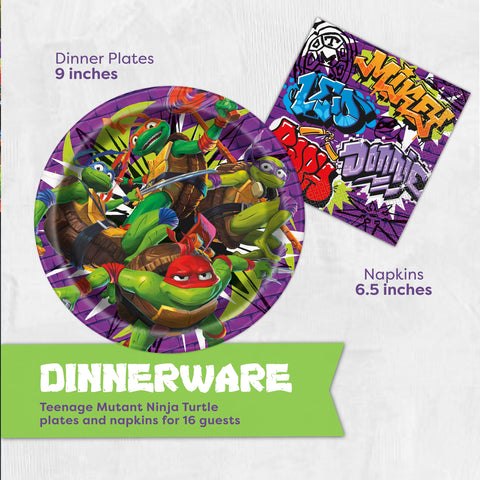 Unique TMNT 9-inch plates provide sturdy serving for kids' snacks and cake.