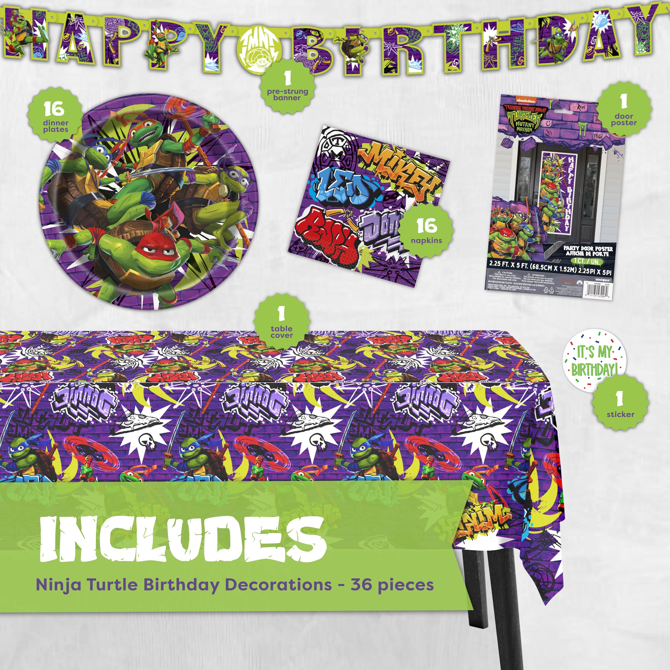 Unique TMNT tablecloth 54x84 keeps surfaces clean during cake and snacks.