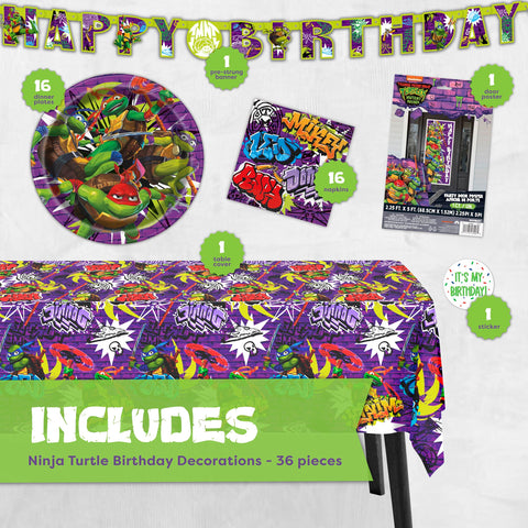 Unique TMNT tablecloth 54x84 keeps surfaces clean during cake and snacks.