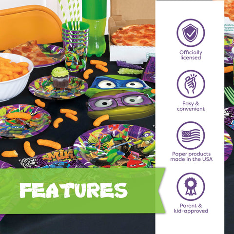 Unique TMNT turtle masks encourage playful photos and party participation.