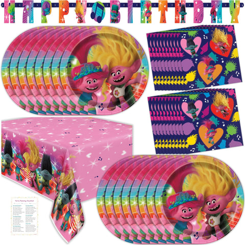 Unique Trolls plates 16-pack 9-inch for easy, mess-free family meals.