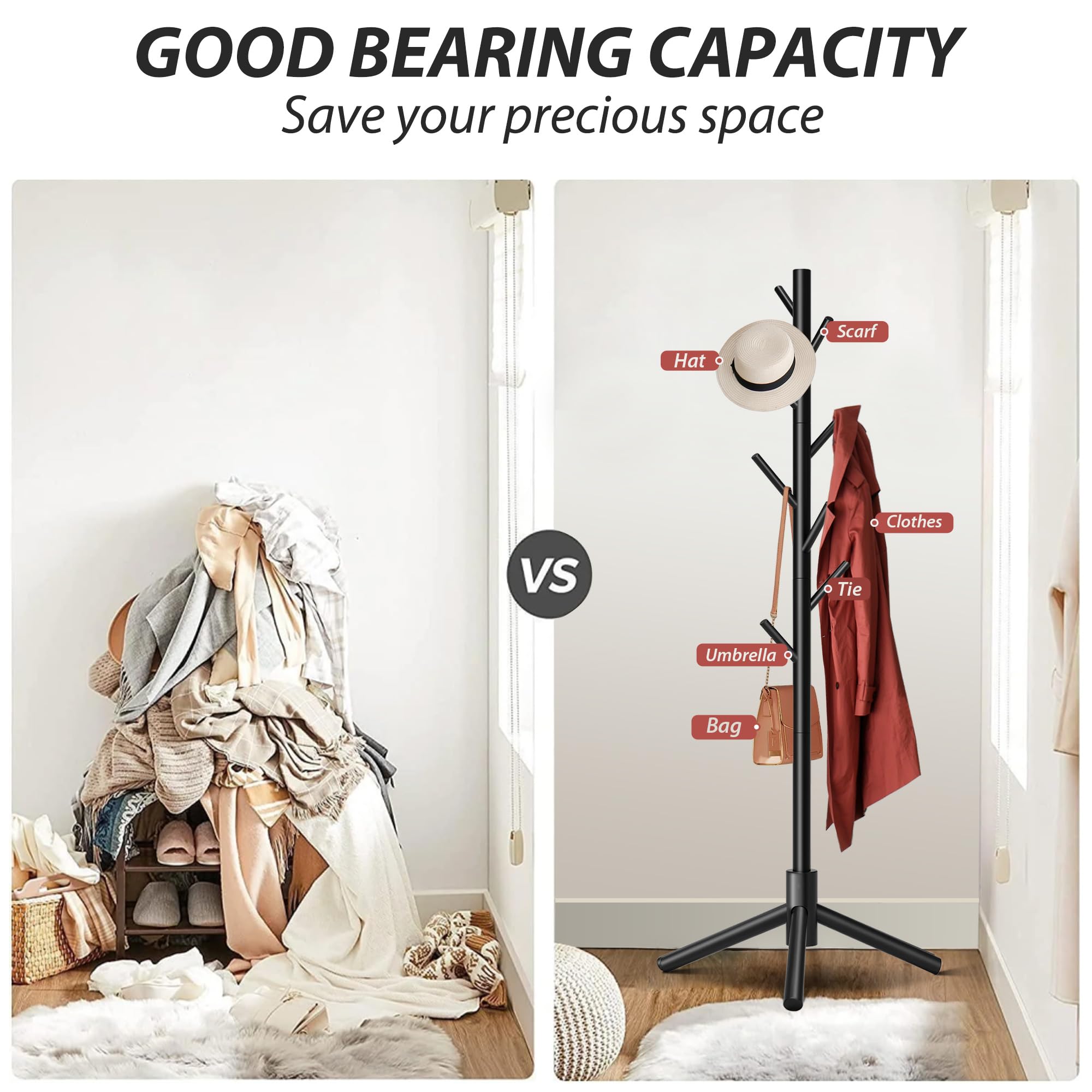 Unisakey coat rack fits bedroom, hallway, or office.