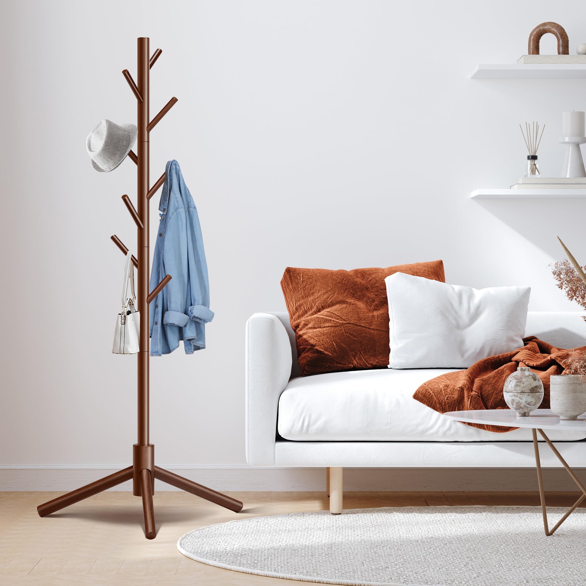 Unisakey coat rack showing adjustable heights for different users