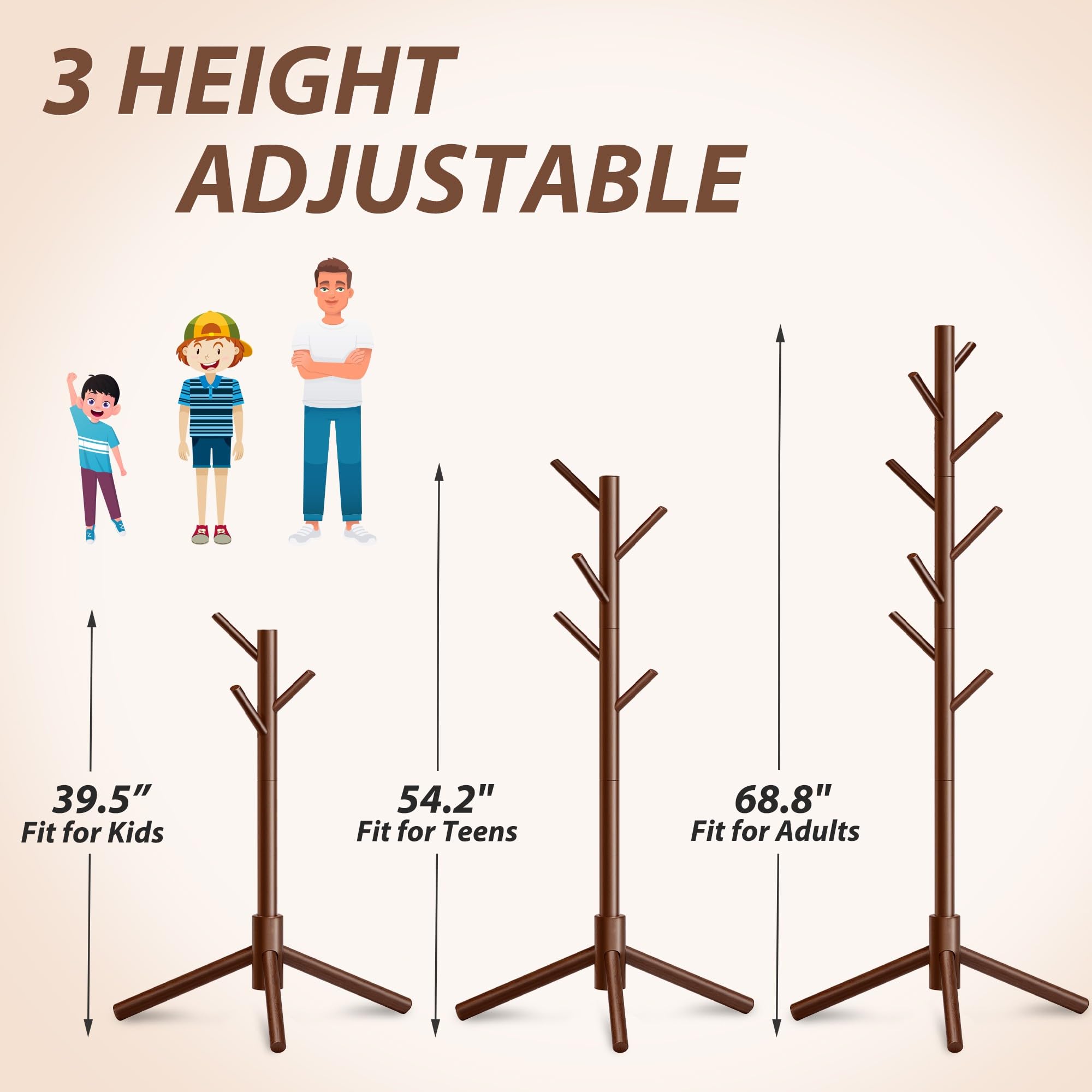 Unisakey coat rack with warm wood finish and natural grain