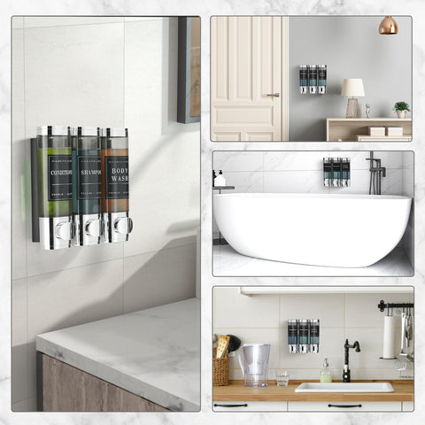 Unisense wall-mounted shower dispenser with chrome finish and no-drill install.