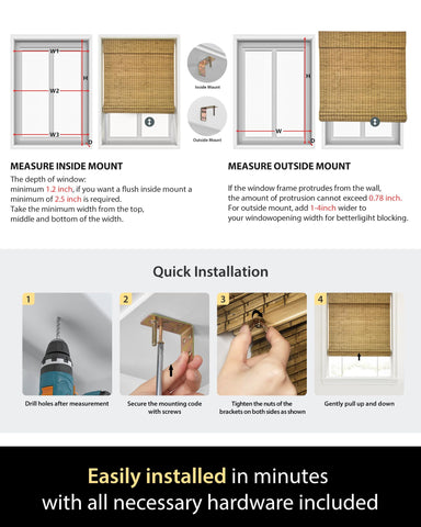 UNISHADES size guide example illustrating inside vs outside mount options.
