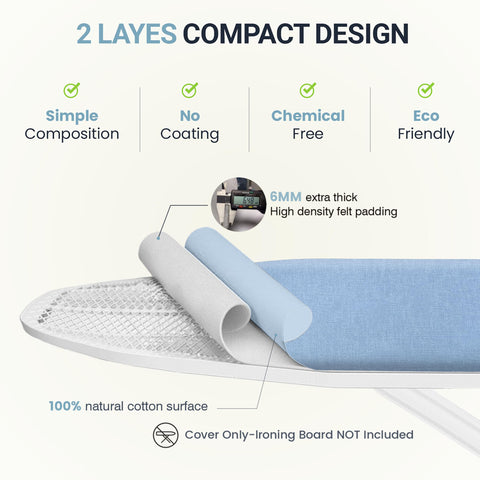 UniSimp ironing board cover stain-resistant padding keeps fabrics clean after long sessions